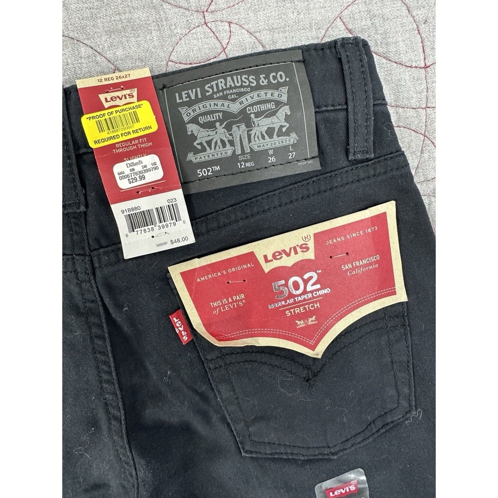 NWT Levi's Boys 502 Regular Black Taper Chino Kids 26x27 / Kids 12 Reg - Picture 4 of 4